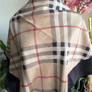 Burberry Plaid Checkered Silk Scarf.